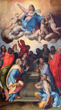 BRESCIA, İtalya - 23 Mayıs 2016: Bartolomeo Paserrotti 'nin Chiesa di San Giovanni Evangelista Kilisesi' ndeki Assumption tablosu).