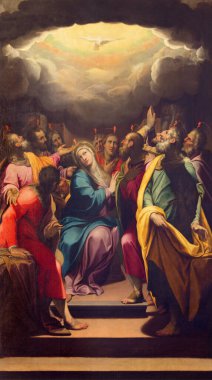 CREMONA, İtalya - 25 Mayıs 2016: G. B. Trotti 'nin Katedral' deki Pentecost tablosu (1555 - 1612)).