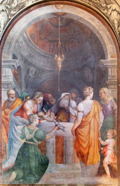 CREMONA, İtalya - 24 Mayıs 2016: Giulio Campi 'nin Chiesa di Santa Rita tapınağındaki sunum freski (1547)).