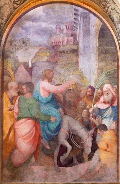 Cremona Italia Mayo 2016 Entrada Fresco Cristo Jerusalén Chiesa Santa —  Fotos de Stock