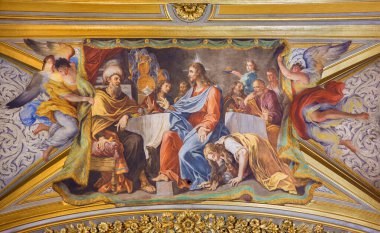 ROMA, İtalya - 9 Mart 2016: Michelangelo Cerruti 'nin (1663 - 1749) Marzio' daki Chiesa di Santa Maria Maddalena kilisesinde kasa freski Meryem İsa 'nın ayaklarını yıkadı).