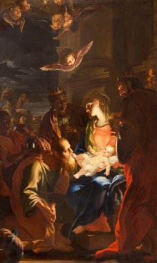 ROME, ITALY - 10 Mart 2016: Chiesa di Santa Caterina da Siena a Magnapoli 'deki Three Magi tablosu Ludovico Antonio David (17 sent..)