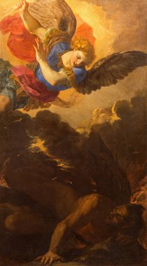 ROME, ITALY - 10 Mart 2016: Kilisedeki Aziz Michale Başmeleğinin resmi Basilica di San Marco Pier Francesco Mola (1612 - 1666)).