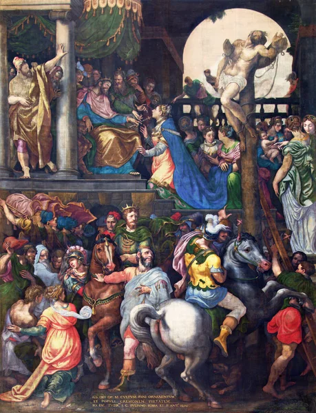 Cremona Italië Mei 2016 Het Schilderij Triomf Van Mordechai Kathedraal — Stockfoto