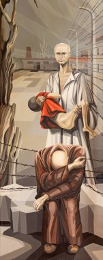 BRESCIA, İtalya - 22 Mayıs 2016: A Girardi tarafından yapılan Chiesa di San Francesco d 'Assisi Kilisesi' ndeki Oswiecim toplama kampında şehit Maximilian Kolbe 'nin resmi (1984)).