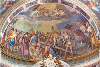 ROME, ITALY - 11 Mart 2016: The Ascent to Calvary fresco in church bazilica di San Vitale by Andrea Commodi (1560 - 1648)).