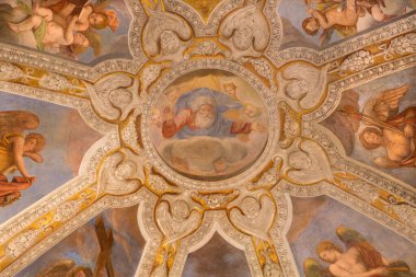 ROME, ITALY - 9 Mart 2016: Pieter van Lindt 'in 1637 tarihli Haç Hikayeleri Kilisedeki en kutsal kilisenin tavanında Santa Maria del Popolo Kilisesi' nde.