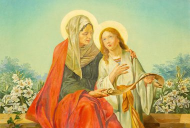 ROME, ITALY - 10 Mart 2016: Aziz Ann 'in kilise Bazilikası' nda Meryem Ana ile birlikte Salesyalı rahip ve Don Giuseppe Melle 'in tablosu (20 sent..)