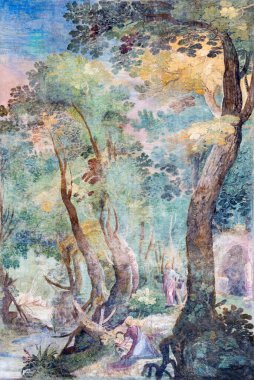 ROME, ITALY - 11 Mart 2016: Tarquinio Ligustri 'nin (1603) Aziz Marcelinus ve Peter Kilisesi' nden canlı fresk).