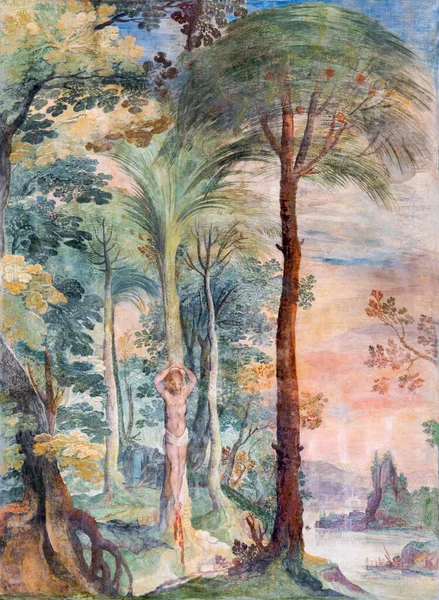 ROME, ITALY - 11 Mart 2016: Tarquinio Ligustri 'nin Kilisedeki St. Paphnutius freski Şehitliği (1603)).