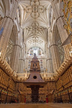 SALAMANCA, İspanya, Nisan - 16, 2016: Yeni Katedral Korosu (Katedral Nueva).