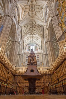SALAMANCA, SPAIN, APRIL - 16, 2016: The choir of New Cathedral (Catedral Nueva). clipart