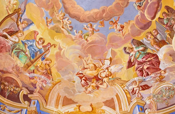 Banska Stiavnica Eslovaquia Febrero 2015 Detalle Del Fresco Cúpula Iglesia — Foto de Stock