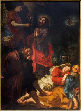 ANTWERP, BELGIUM - SEPTEMBER 5, 2013: David Teniers tarafından Gethsemane bahçesinde İsa (1610 - 1690), St. Pauls kilisesinde (Paulskerk).