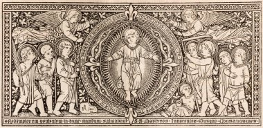 BRATISLAVA, SLOVAKIA, NOVEMBER - 21, 2016: The lithography of Christ Child in Missale Romanum by unknown artist by the initidates of F.M.S from 19. cent. ve Typis Friderici Pustet tarafından basıldı..