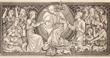 BRATISLAVA, SLOVAKIA, NOVEMBER - 21, 2016: The lithography of Last Judgmet in Missale Romanum by unknown artist by the initidates of F.M.S from end of 19. cent. ve Typis Friderici Pustet tarafından basıldı..