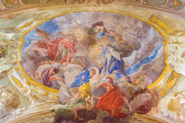 VIENNA, AUSTRIA - 19 ARALIK 2016: Johann Hauzinger ve Franz Xaver Strattmann 'ın 1759 - 1760 yıllarında kilisenin Mariahilfer Kirche tapınağındaki İsa' nın Sunumu 'nun tavan freski.