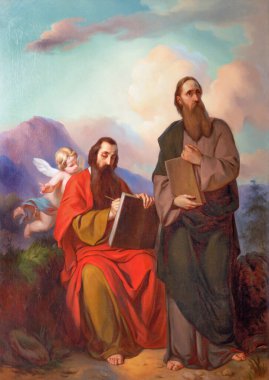 VIENNA, AUSTRIA - 19 Aralık 2016: Evangelist Matthew ve Mark in church kirche St. Laurenz 'in (Schottenfelder Kirche) tablosu (1807 - 1884)).