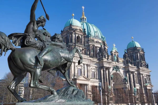 Berlin - The Dom and the bronze sculpture Amazone zu Pferde in front of Altes Museum by August Kiss (1842).