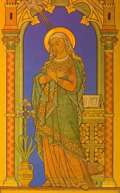 BERLİN, GERMANY, FEBRUARY - 15, 2017: The fresco of Virgin Mary as the Annunciation in St. John the Baptist bazilika (Johannes Basilika) by bilinmeyen 20 cent 'lik sanatçı..