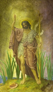 BERLİN, GERMANY, FEBRUARY - 15, 2017: Rosenkranz Bazilikası 'nda Aziz John' un freski Friedrich Stummels, Karl Wenzel ve Theodor Nuttgens tarafından 20 sentin başından itibaren...