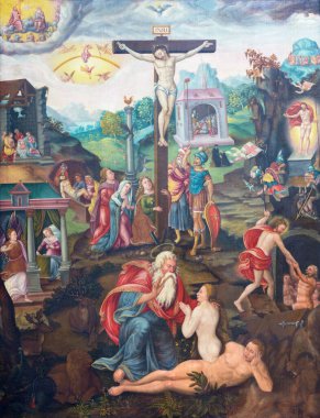 BERLİN, ALMANY, FEBRUARY - 16, 2017: Marienkirche kilisesinde çarmıha gerilme tablosu.