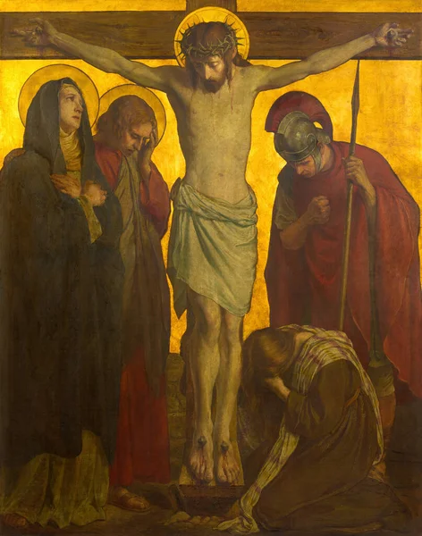 BERLİN, GERMANY, FEBRUARY - 16, 2017: Metal plakadaki boya St. Matthew kilisesinde çarmıha gerilme Philipp Schumacher (1907 - 1915)).