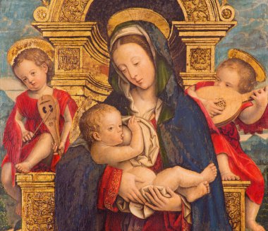 TURIN, ITALY - 13 Mart 2017: Duomo 'daki Hemşire Madonna' nın tablosu (1511 - 1535)).