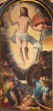 TURIN, İtalya - 13 Mart 2017: Cattedrale di San Giovanni Battista 'da yeniden dirilen İsa' nın tablosu Giacomo Rossignolo (1524 - 1604))