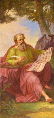 TURIN, İTALYA - 13 Mart 2017: Cattedrale di San Giovanni Battista 'daki Evangelist Aziz John freski ve St. Massimo ve Antonio şapeli Rodolfo Morgari (1860).