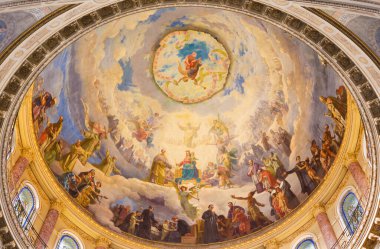 TURIN, İTALYA - 15 Mart 2017: Kilisedeki Hristiyanlara yardım eden freskin ayrıntıları: Maria Ausiliatrice - Giuseppe Rollini (1889 - 1891)).