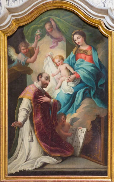 意大利 2017年3月14日 圣母玛利亚与洛约拉的圣伊格纳斯耶稣会创办人在教堂的画像 由一位16 的艺术家创作 — 图库照片
