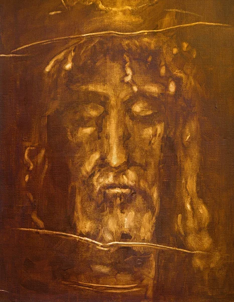 Turin Itália Março 2017 Pintura Jesus Cristo Rosto Sudário Turim — Fotografia de Stock