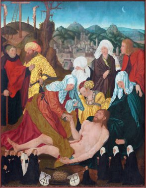 BERLİN, ALMANY, FEBRUARY - 16, 2017: Bilinmeyen bir sanatçı tarafından Marienkirche Kilisesinde Haç 'ın İfadesinin Tablosu..