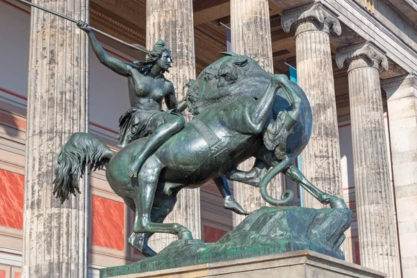 BERLIN, GERMANY, FEBRUARY - 13, 2017: The bronze sculpture Amazone zu Pferde in front of Altes Museum by August Kiss (1842).