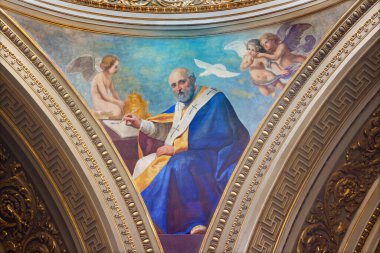 TURIN, İTALYA - 16 Mart 2017: Kilisedeki büyük doktor Aziz Leo freski Chiesa di San Massimo Paolo Emilio Volgari (19cent..)