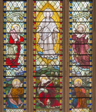 LONDON, GREAT BRITAIN - SEPTEMBER 14, 2017: The Transfiguration of the Lord on the stained glass in the church St. Catharine Cree from 19. cent. clipart