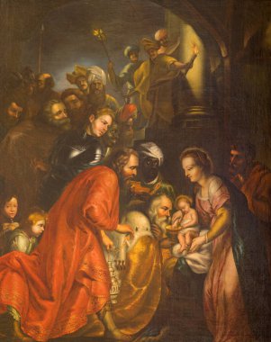 LONDON, GREAT BRITAIN - SEPTEMBER 18, 2017: Lucas Vosterman 'ın (1620 - Rubens Okulu' nda) Kilisede Üç Magi 'nin Tablosu P. Rubens' in (1609) bir kopyası olarak).