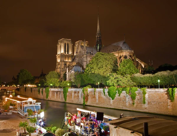 Paris Notre Dame Cathedral Riverside Night — Stock Photo, Image