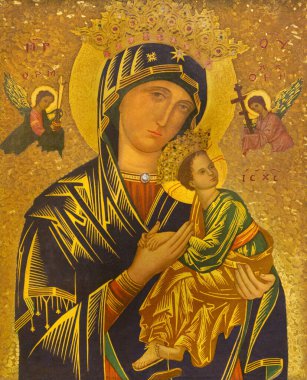 LONDON, GREAT BRITAIN - 17 Eylül 2017: Madonna 'nın çocuklu simgesi St. James İspanyol Kilisesi' nde.