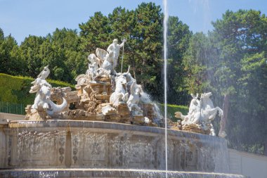 VIENNA, AUSTRIA - 30 Temmuz 2014: Schonbrunn Sarayı ve Neptün çeşmesinden bahçeler.