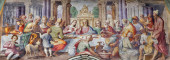 PARMA, ITÁLIE - 16. 4. 2018: freska svatby v Caně v kostele Chiesa di Santa Croce Giovanni Maria Conti della Camera (1614 - 1670).