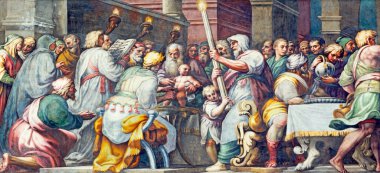 PARMA, İtalya - 16 Nisan 2018: The fresco The Circumcision of Jesus in Duomo by Lattanzio Gambara (1567 - 1573).