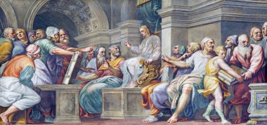 PARMA, ITALY - APRIL 16, 2018: The fresco Twelve old Jesus in the Temple in Duomo by Lattanzio Gambara (1567 - 1573). clipart