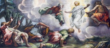 PARMA, İtalya - 16 Nisan 2018: Lattanzio Gambara 'nın Duomo' daki Tabor Dağı 'ndaki Dönüşüm Freski (1567 - 1573)).
