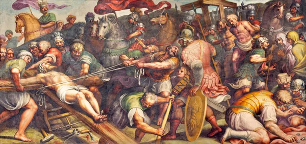 Parma Italia Abril 2018 Fresco Exaltación Santa Cruz Duomo Por — Foto de Stock