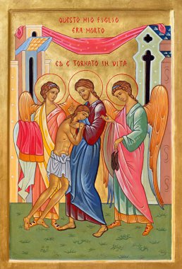 BOLOGNA, İtalya - 18 Nisan 2018: Chiesa di San Pietro Kilisesi 'ndeki Merhametli Baba' nın simgesi..