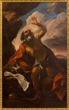 ZARAGOZA, İspanya - 1 Mart 2018: Giacinto Brandi 'nin kilisedeki Aziz Jerome tablosu (1670 - 1675)).