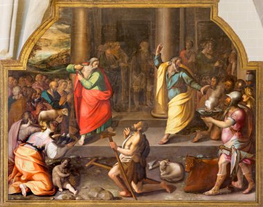 ZARAGOZA, İSPAIN - 3 Mart 2018 'de Aziz Paul' un mucizevi vadisi ve Aziz Barnabas Kilisesi, İglesia de San Pablo 'da Antonio Glaceran ve Jeronimo de Mora (1596) tarafından yapılan İncil sahnesi.).