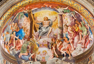 PARMA, ITALY - 16 Nisan 2018: The fresco Last Judgment (Judicio Universale) by Girolamo Bedoli-Mazzola (1538-1544)).
